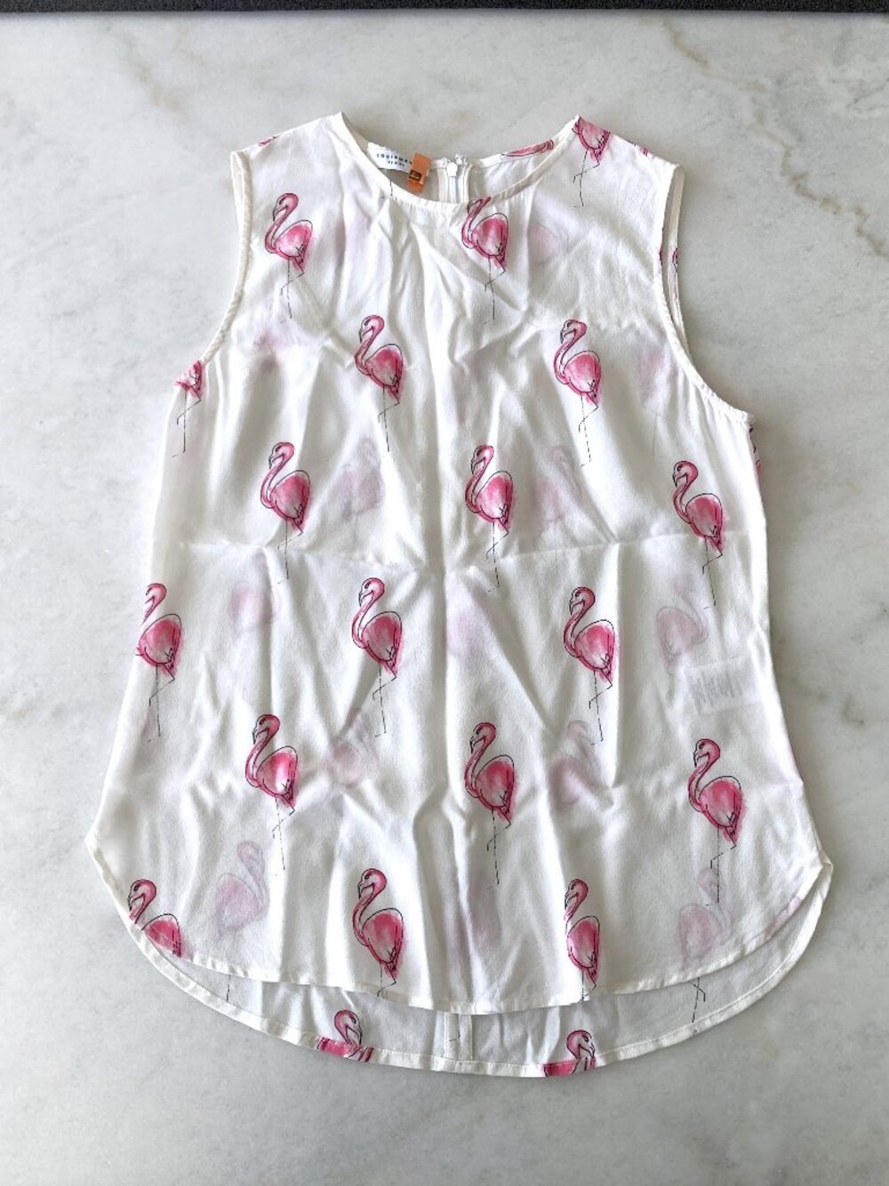 Equipment 100% silk white & pink flamingo top / sleeveless shirt / blouse